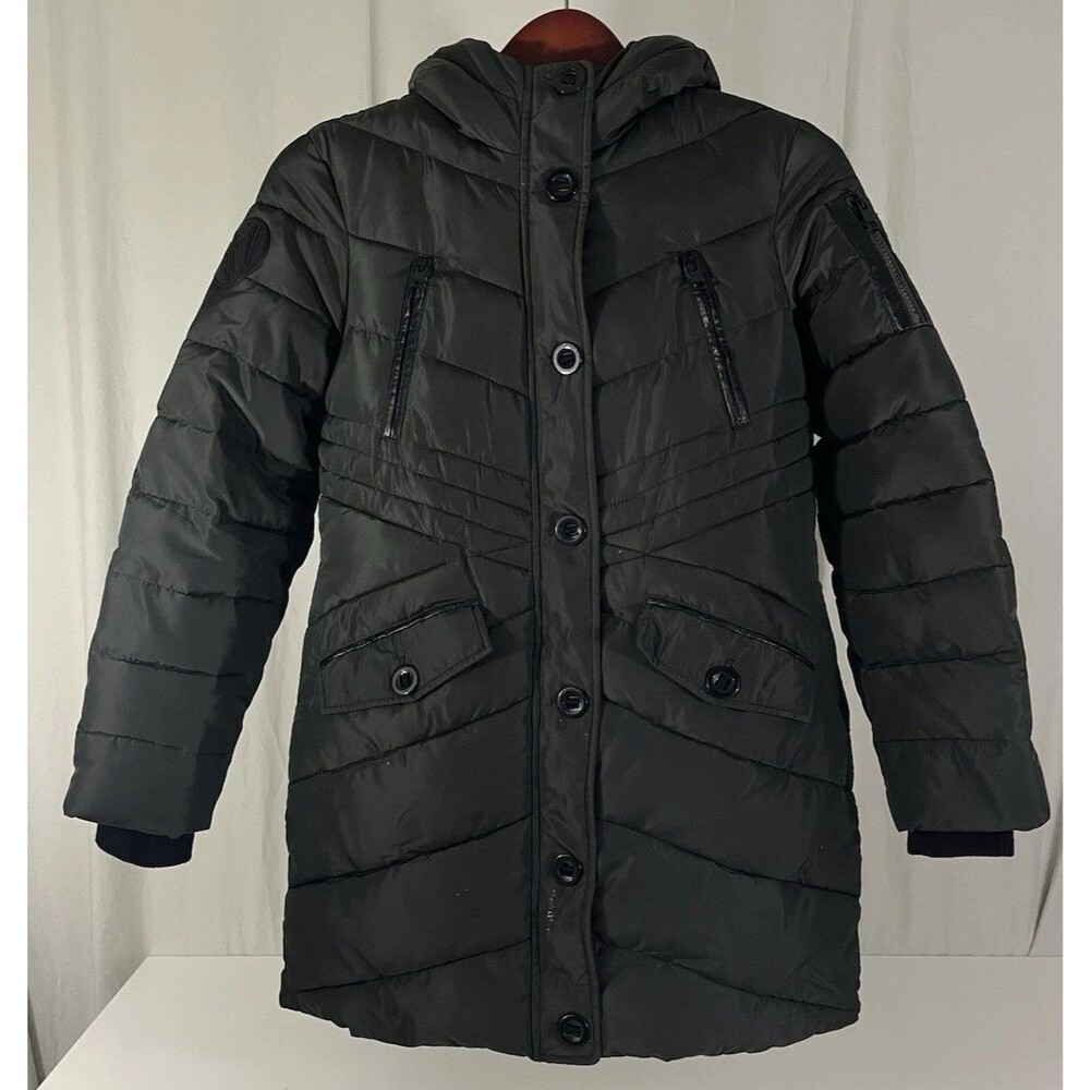 Diesel Girls Puffer Coat Olive Green Parka Hooded Size 14